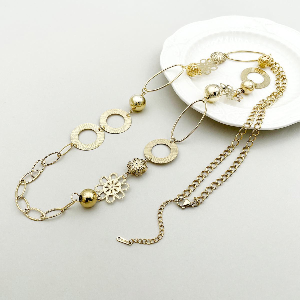 Vacation Circle Flower Stainless Steel Polishing Plating Hollow Out Gold Plated Long Necklace