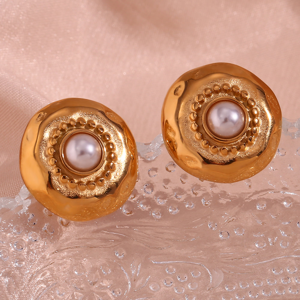 1 Pair Vintage Style Geometric Plating Stainless Steel Artificial Pearls 18k Gold Plated Ear Studs