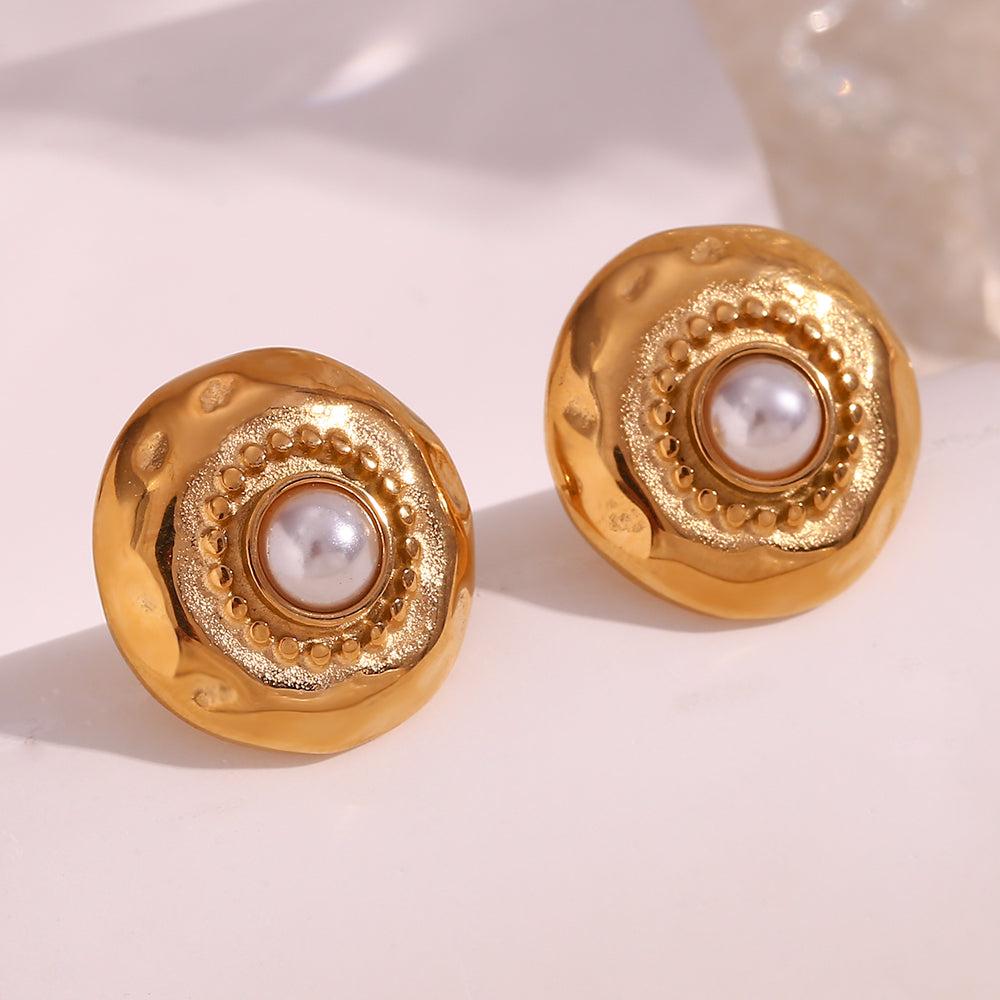 1 Pair Vintage Style Geometric Plating Stainless Steel Artificial Pearls 18k Gold Plated Ear Studs