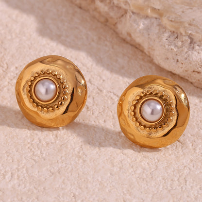 1 Pair Vintage Style Geometric Plating Stainless Steel Artificial Pearls 18k Gold Plated Ear Studs