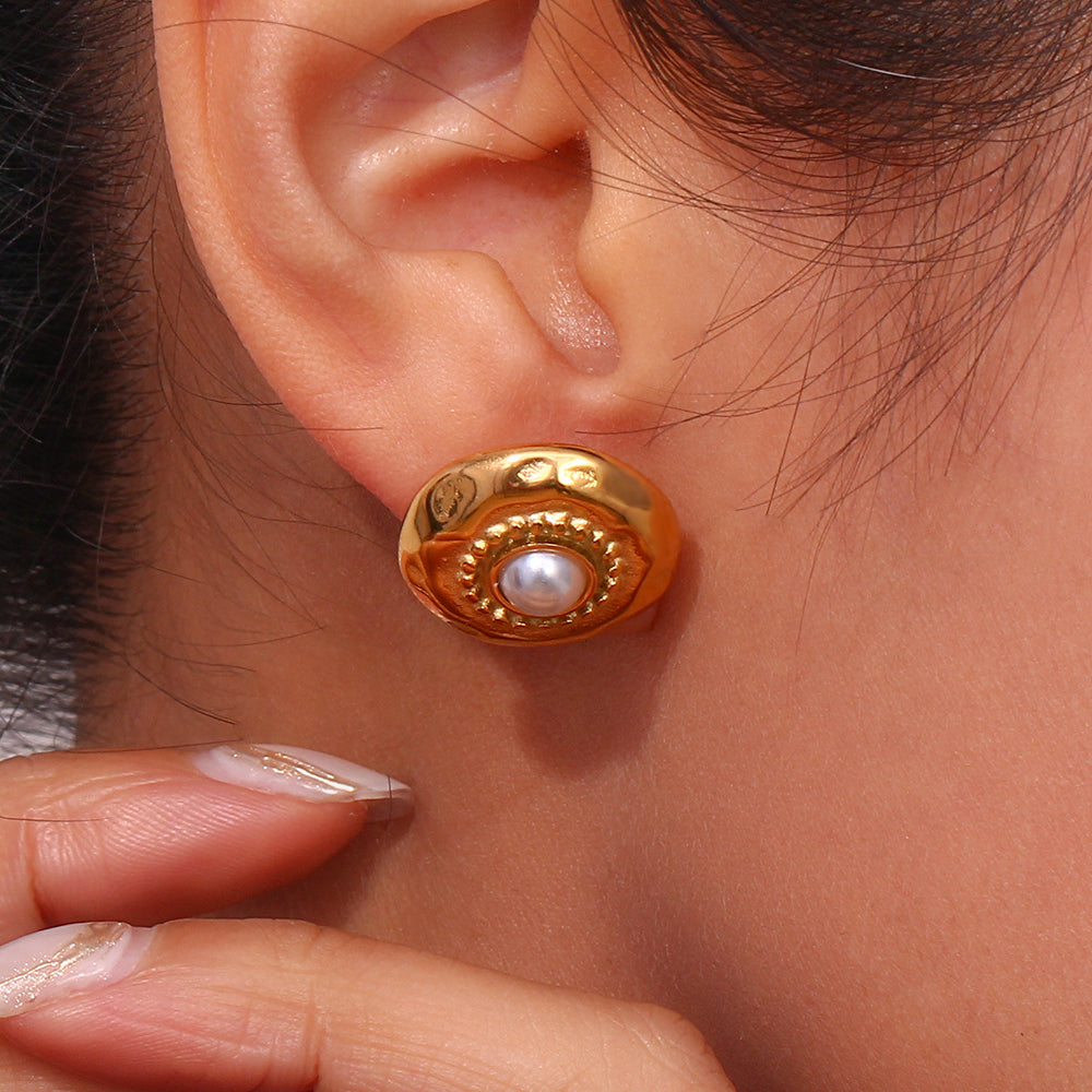 1 Pair Vintage Style Geometric Plating Stainless Steel Artificial Pearls 18k Gold Plated Ear Studs