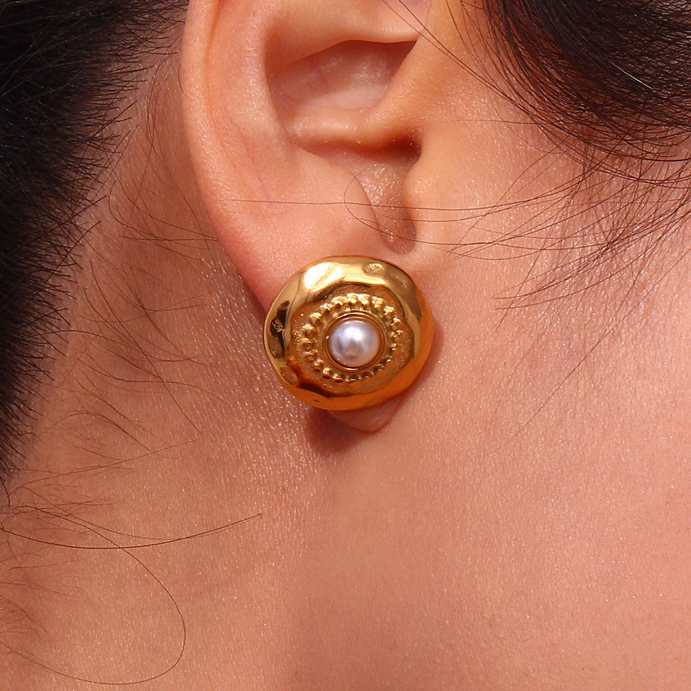 1 Pair Vintage Style Geometric Plating Stainless Steel Artificial Pearls 18k Gold Plated Ear Studs