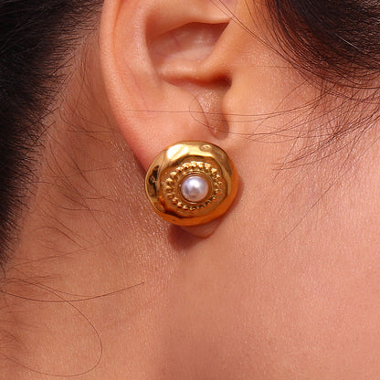 1 Pair Vintage Style Geometric Plating Stainless Steel Artificial Pearls 18k Gold Plated Ear Studs