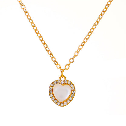 Glam Heart Shape Titanium Steel Copper Hollow Out Crystal Zircon 18k Gold Plated Silver Plated Pendant Necklace