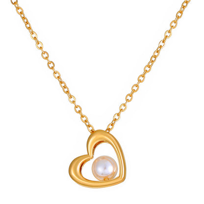 Glam Heart Shape Titanium Steel Copper Hollow Out Crystal Zircon 18k Gold Plated Silver Plated Pendant Necklace