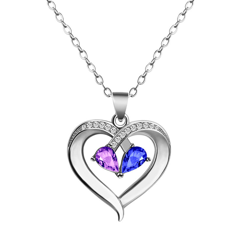 Glam Heart Shape Titanium Steel Copper Hollow Out Crystal Zircon 18k Gold Plated Silver Plated Pendant Necklace