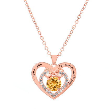 Glam Heart Shape Titanium Steel Copper Hollow Out Crystal Zircon 18k Gold Plated Silver Plated Pendant Necklace