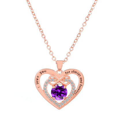 Glam Heart Shape Titanium Steel Copper Hollow Out Crystal Zircon 18k Gold Plated Silver Plated Pendant Necklace