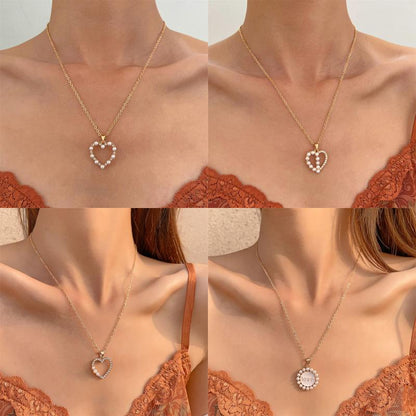 Glam Heart Shape Titanium Steel Copper Hollow Out Crystal Zircon 18k Gold Plated Silver Plated Pendant Necklace