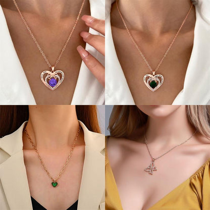 Glam Heart Shape Titanium Steel Copper Hollow Out Crystal Zircon 18k Gold Plated Silver Plated Pendant Necklace