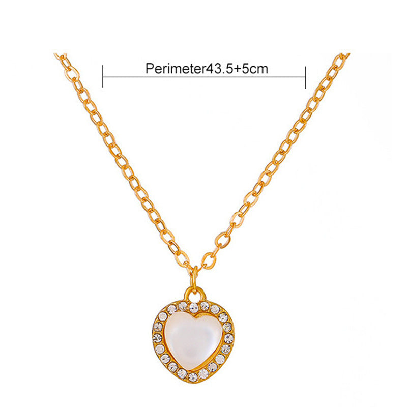 Glam Heart Shape Titanium Steel Copper Hollow Out Crystal Zircon 18k Gold Plated Silver Plated Pendant Necklace