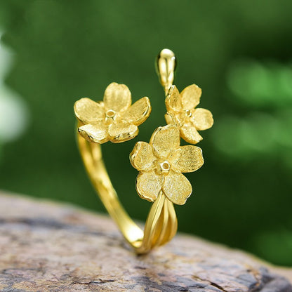 Wholesale Casual Sweet Flower Sterling Silver Plating Open Ring