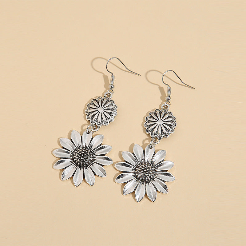 Retro Sunflower Flower Alloy Plating Women's Drop Earrings