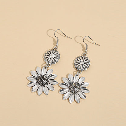 Retro Sunflower Flower Alloy Plating Women's Drop Earrings