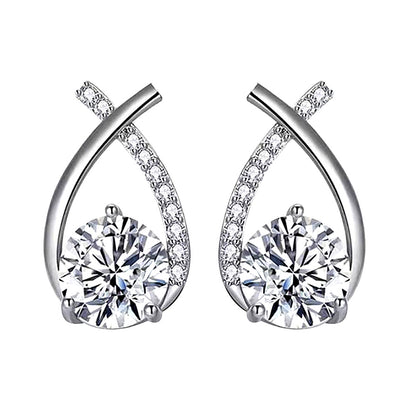 Elegant Classic Style Geometric Sterling Silver Gra Inlay Moissanite Ear Studs