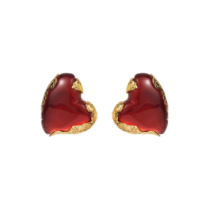 Elegant Heart Shape Alloy Resin Inlay Resin Rhinestones Gold Plated Women's Earrings Ear Studs