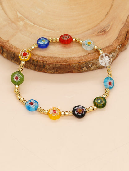 Simple Style Commute Flower Glass Copper Wholesale Bracelets