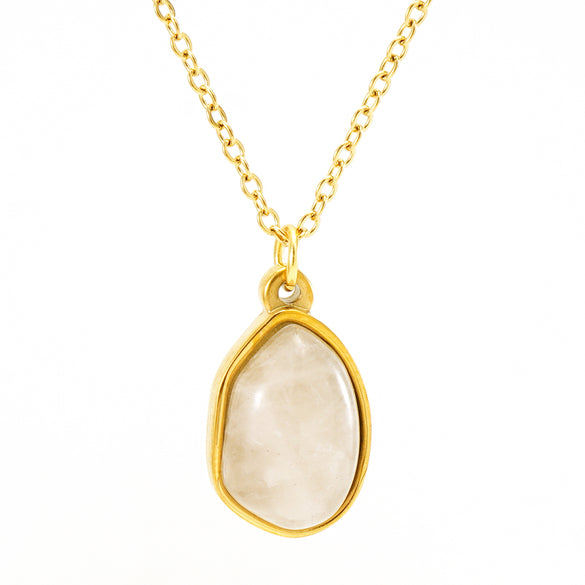 Elegant Oval Stainless Steel Plating Inlay Natural Stone 18k Gold Plated Pendant Necklace
