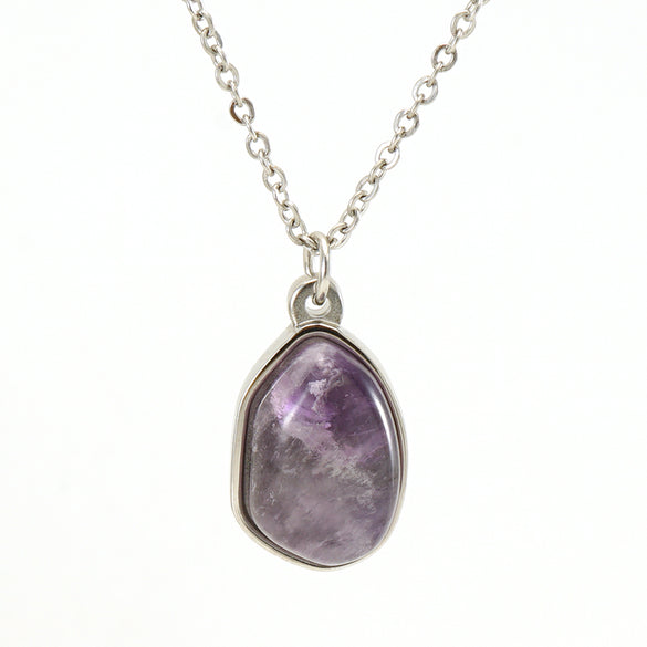 Elegant Oval Stainless Steel Plating Inlay Natural Stone 18k Gold Plated Pendant Necklace