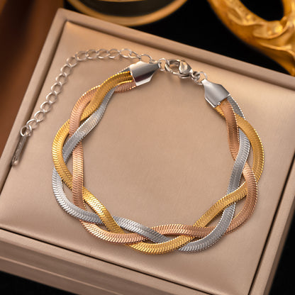 Commute Color Block Titanium Steel Plating 18k Gold Plated Bracelets Necklace