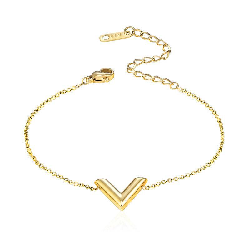 Wholesale Ig Style Casual V Shape Titanium Steel Plating 18k Gold Plated Bracelets Earrings Necklace