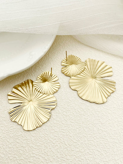 1 Pair Chinoiserie Vintage Style Artistic Lotus Leaf Polishing Plating Stainless Steel Gold Plated Ear Studs