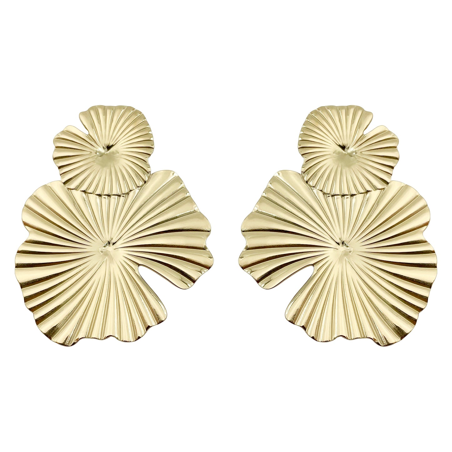 1 Pair Chinoiserie Vintage Style Artistic Lotus Leaf Polishing Plating Stainless Steel Gold Plated Ear Studs