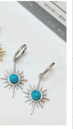 1 Pair Casual Heart Shape Flower Plating Inlay Stainless Steel Turquoise 18k Gold Plated Earrings