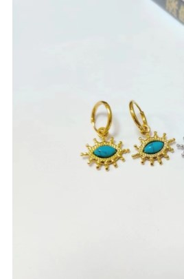 1 Pair Casual Heart Shape Flower Plating Inlay Stainless Steel Turquoise 18k Gold Plated Earrings