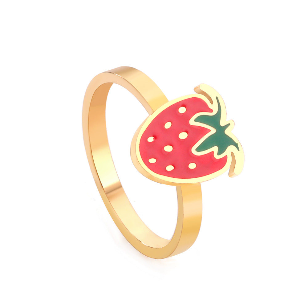 Sweet Strawberry Stainless Steel Plating Inlay Zircon 14k Gold Plated Gold Plated Rings Bracelets Earrings