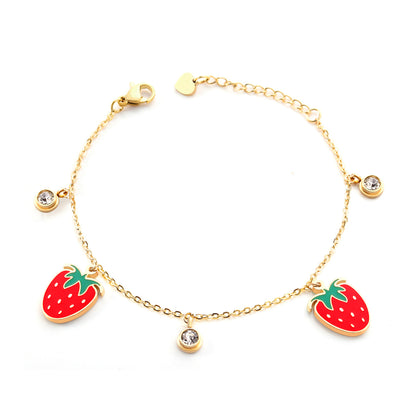 Sweet Strawberry Stainless Steel Plating Inlay Zircon 14k Gold Plated Gold Plated Rings Bracelets Earrings