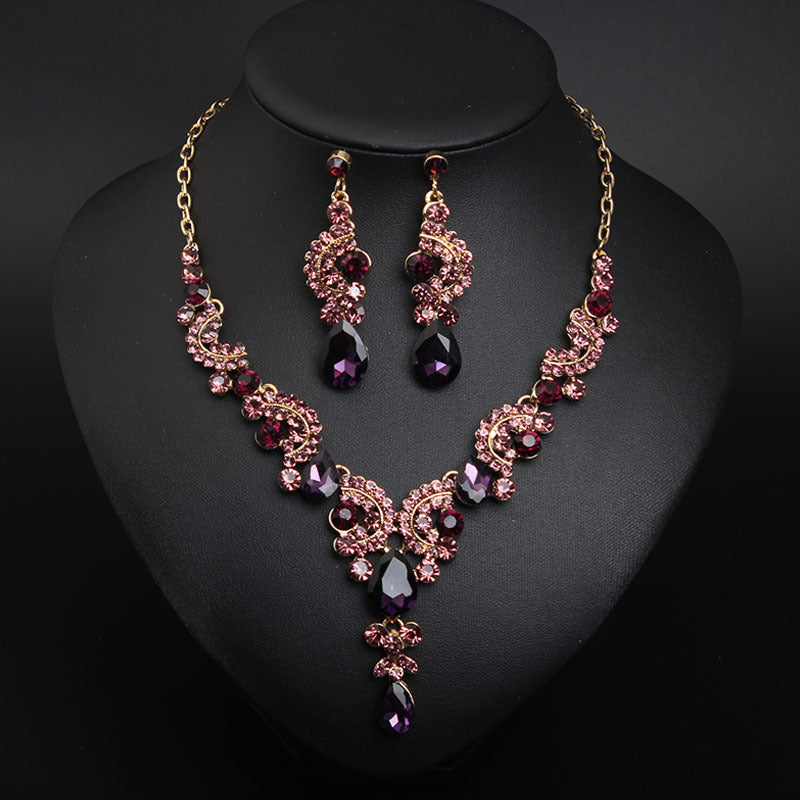 Lady Flower Artificial Gemstones Artificial Crystal Alloy Wholesale Earrings Necklace