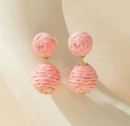 Bohemian Ball Raffia Handmade Women's Drop Earrings