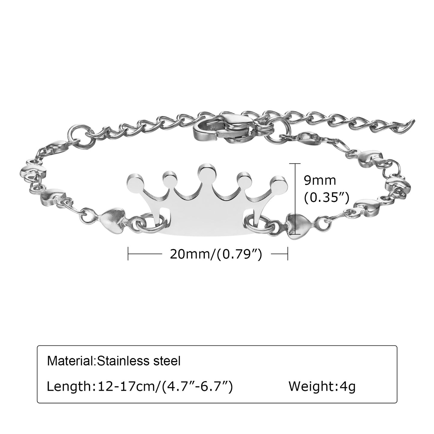 Cute Simple Style Crown 201 Stainless Steel Patchwork Girl'S Bracelets