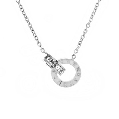 Titanium Steel Elegant Circle Plating Inlay Zircon Pendant Necklace