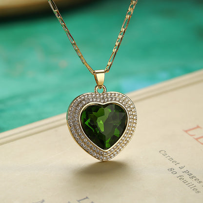 Elegant Glam Heart Shape Copper Plating Inlay Zircon 18k Gold Plated Pendant Necklace