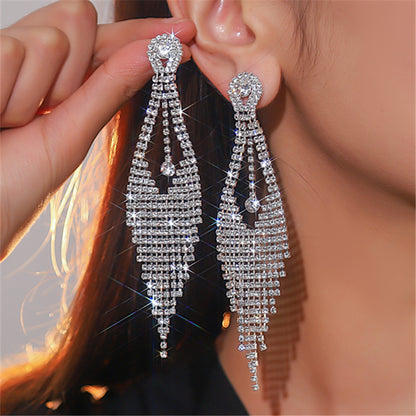 Glam Tassel Rhinestone Plating Silver Plated Women's Dangling Earrings