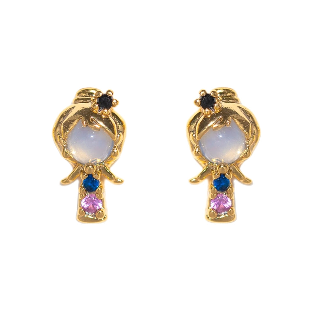 1 Set Cartoon Style Cartoon Character Plating Inlay Brass Zircon 18k Gold Plated Ear Studs