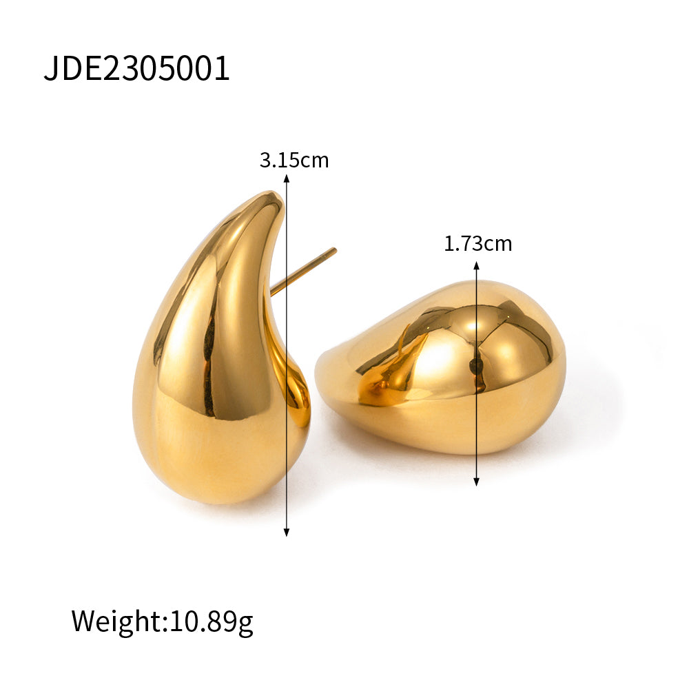 1 Pair Modern Style Water Droplets Solid Color Plating Stainless Steel 18k Gold Plated Ear Studs