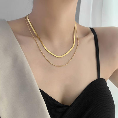 Punk Simple Style Solid Color Titanium Steel Plating 18k Gold Plated Layered Necklaces