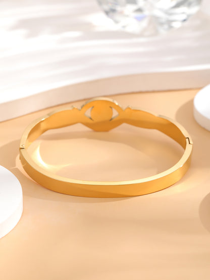 French Style Eye Titanium Steel Epoxy Plating Inlay Rhinestones Gold Plated Bangle