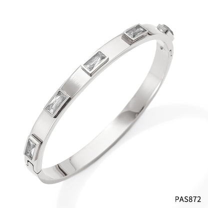 Classic Style Rectangle Stainless Steel Inlay Zircon Bangle