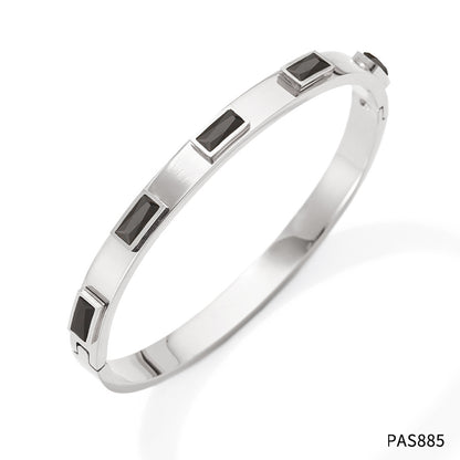 Classic Style Rectangle Stainless Steel Inlay Zircon Bangle