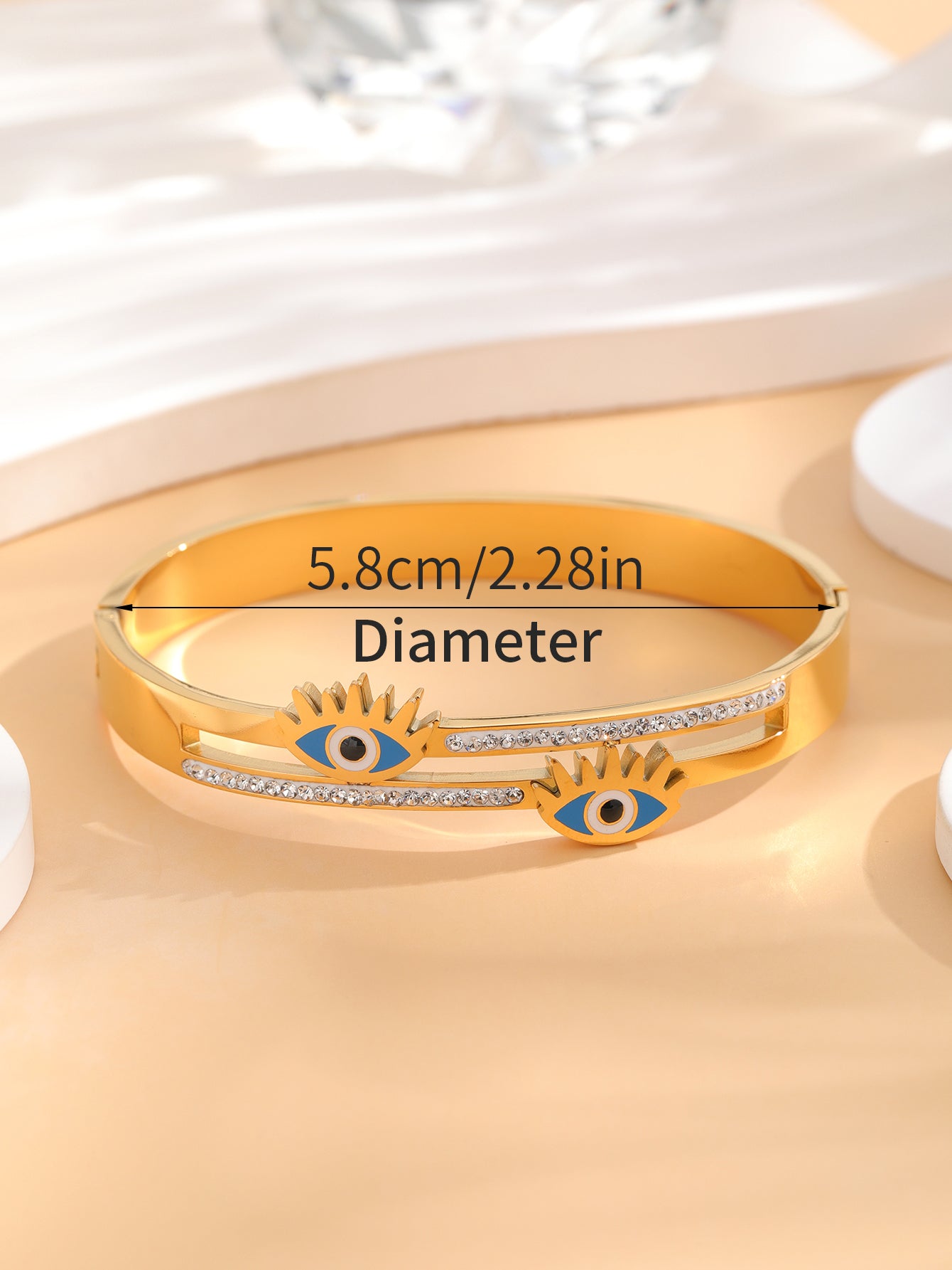 Artistic Eye Titanium Steel Epoxy Plating Inlay Rhinestones Gold Plated Bangle