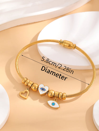 Elegant Vintage Style Star Heart Shape Eye Titanium Steel Epoxy Plating Inlay Rhinestones Gold Plated Bangle