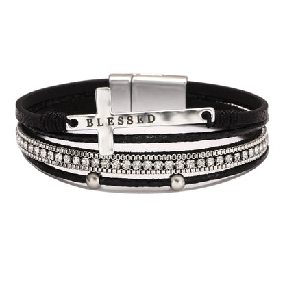 Casual Cross Pu Leather Alloy Braid Hollow Out Women's Men's Bracelets