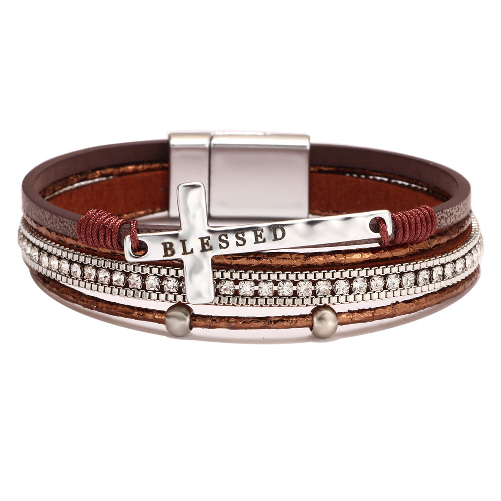 Casual Cross Pu Leather Alloy Braid Hollow Out Women's Men's Bracelets