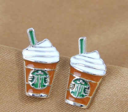 1 Pair Sweet Coffee Cup Enamel Alloy Ear Studs