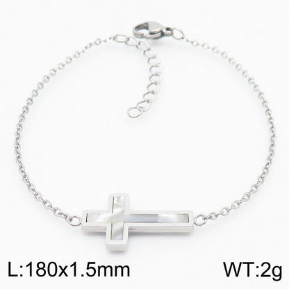 Vacation Cross Titanium Steel Plating Inlay Shell 18k Gold Plated Bracelets Earrings Necklace