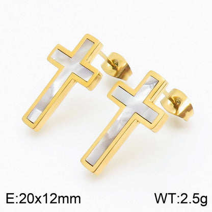 Vacation Cross Titanium Steel Plating Inlay Shell 18k Gold Plated Bracelets Earrings Necklace